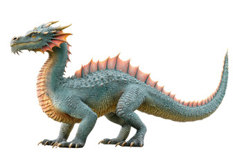 Fototapeta premium Fantasy dragon with scales and spikes on a transparent background. Concept of fantasy, mythology, and creatures.
