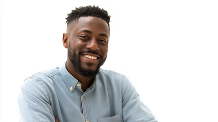 Portrait of a happy african american man smiling on white background for stock photography and marketing
