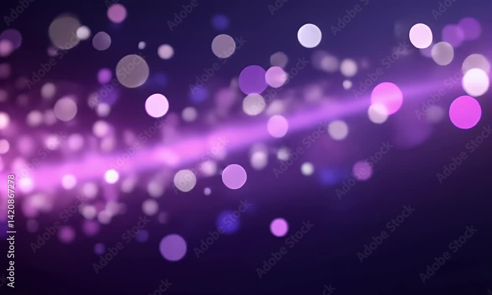 Poster a purple background with glowing dots and wavy lines, creating an abstract design that evokes the fe