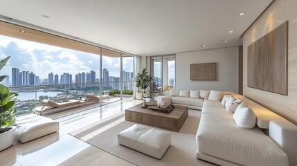 Modern Luxury Living Room with Cityscape View