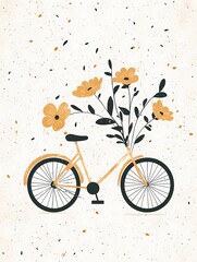 Fototapeta premium Floral Bicycle Illustration, Cute bicycle with flowers, spring, summer, nature