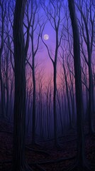 Obraz premium Moonlit, dusky forest at twilight