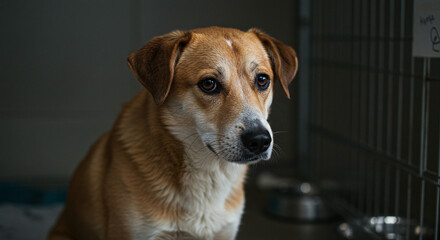 Dog Looking Sad in Shelter Waiting for Adoption