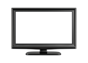 Black TV set with a blank screen on a transparent background. Concept of television, technology, and entertainment.