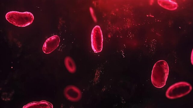 Animaci&oacute;n de torrente sangu&iacute;neo con globulos rojos flotando en un ambiente rojo. 