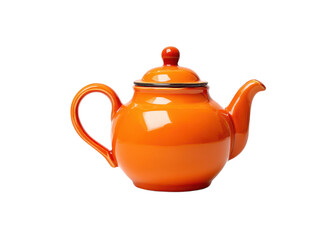 Orange teapot isolated on transparent background. Kitchenware for tea ceremony.