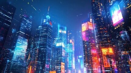 Obraz premium Dynamic illuminated metropolis reflecting innovation and modern urban complexity