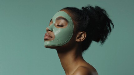 Close-up of rejuvenating face mask on woman's skin, natural skincare treatment with soft and radiant complexion on neutral background