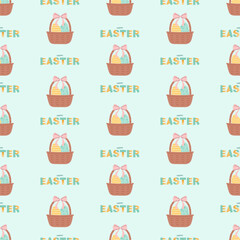 Easter pattern with decorated eggs in basket