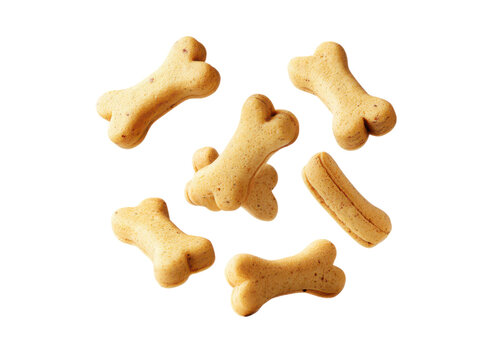 Dog treats in bone shapes on a transparent background. Concept of pet food, dog snacks, and animal care.
