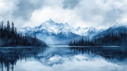 Fototapeta premium Majestic peaks mirrored in glacial waters a serene forest embrace
