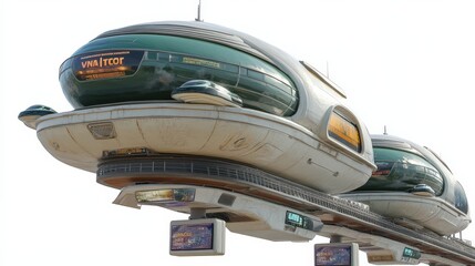 Futuristic Transportation Pods in a Vibrant Urban Environment