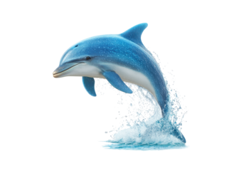 Dolphin jumping out of the water with splash on a transparent background. Concept of marine life, ocean, and nature.