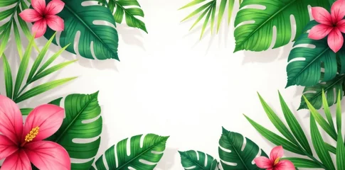 Fototapete Rund Elegant tropical leaves, summer sale banner design, holiday, shadow © Pat