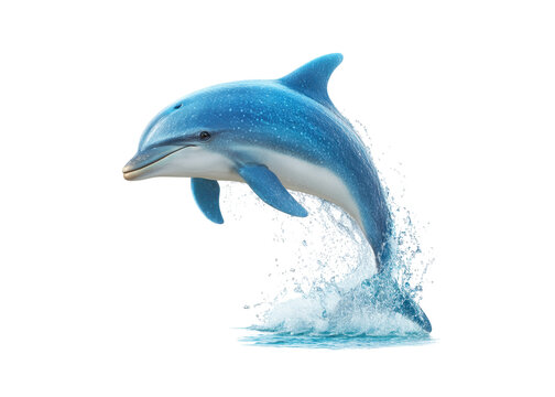 Dolphin jumping out of the water with splash on a transparent background. Concept of marine life, ocean, and nature.