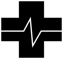 Medical Cross Icon with Heartbeat Line for Health and Emergency Indication – Transparent Background.