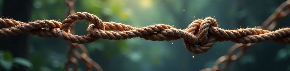 A close-up of intertwined natural rope showcasing texture and depth in vibrant light.