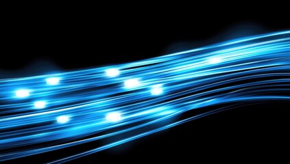 Abstract blue light streaks curve on black background