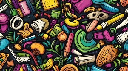Fototapeta premium School background concept with seamless doodle pattern of school supplies