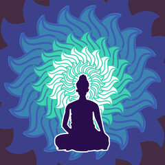 Buddha Meditation Vector with Abstract Blue Mandala – Calm Spiritual Art for Yoga and Mindfulness Themes.