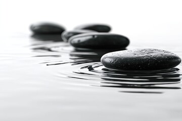 Serene Stones Skip Calm Water Surface, Creating Tranquil Ripples: Find Inner Peace