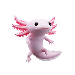 Pink Axolotl Amphibian Smiling Joyfully on a Transparent Background