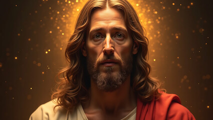 Portrait of Jesus Christ with Dramatic Lighting, Detailed Expression, and Heavenly Glow in Renaissance Oil Painting Style , Easter