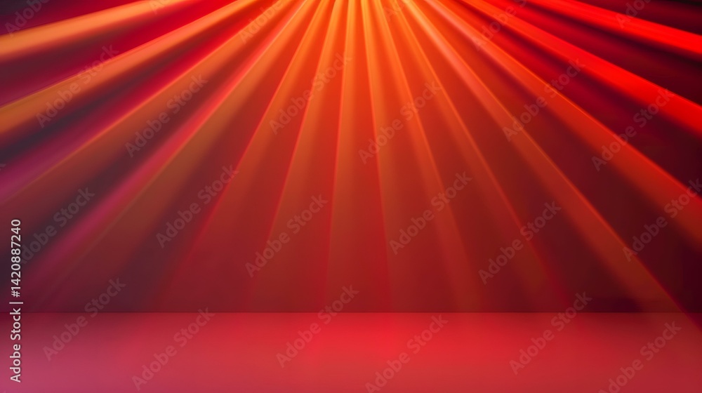 Poster the image contains a digitally created scene of red and orange light rays emanating from a central p