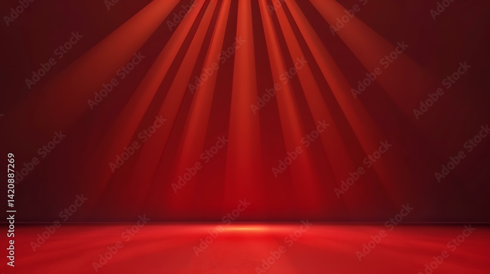 Poster the image shows a red room with spotlights shining from the top, creating dramatic lighting effects 