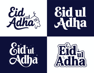 A Set Of EID UL ADHA Typography T-Shirt Design.