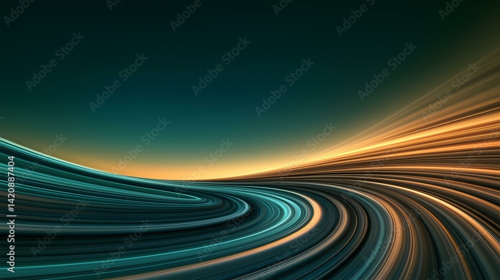 Aufkleber the image contains an abstract representation of swirling, curved lines of teal and gold against a d