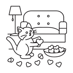 Cat moments meow life coloring pages, coloring book, line art, illustration, black & white, bold and easy coloring pages