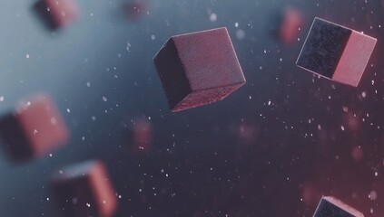 Floating cubes in a dark, ethereal space.  Dust motes illuminate the scene
