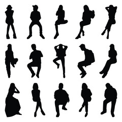 Vector collection set of sitting people silhouettes. 