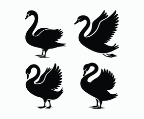 Bird Swan Silhouette EPS Template on White Background
