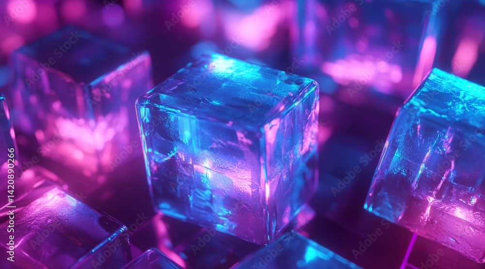 Aufkleber abstract glowing cubes in vibrant neon colors. translucent geometric forms create a mesmerizing effe