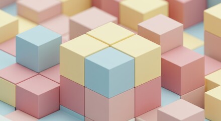 Obraz premium Pastel colored cubes arranged in a geometric pattern create an abstract background.