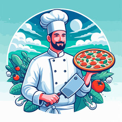 a pizza chef illustration