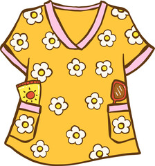 Summer Nurse Tropical Scrub Flower pattern Shirt uniform Hand Drawn
