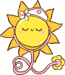 Summer Nurse Thing Smile Sun with Sunglasses and Nurse Cap Hand Drawn