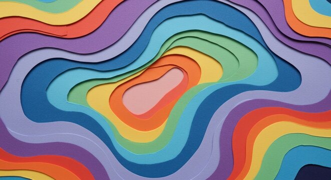 Abstract colorful layered wavy pattern with rainbow colors and organic shapes.