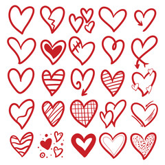 set of doodle heart hand drawn vector