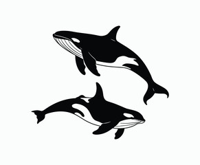 Naklejka premium Whale Silhouette Isolated Template Set