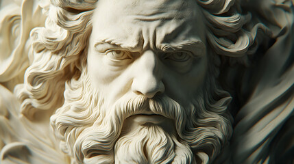 Fototapeta premium Closeup of an Angry Stone Male Sculpture