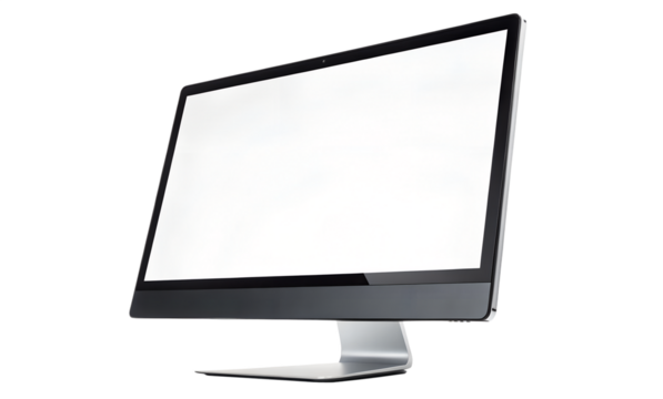 Computer monitor mockup. Pc template with blank screen. Silver desktop isolated on white or transparent background.