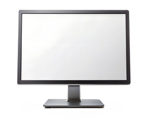 Computer monitor mockup. Pc template with blank screen. Silver desktop isolated on a white or transparent background.