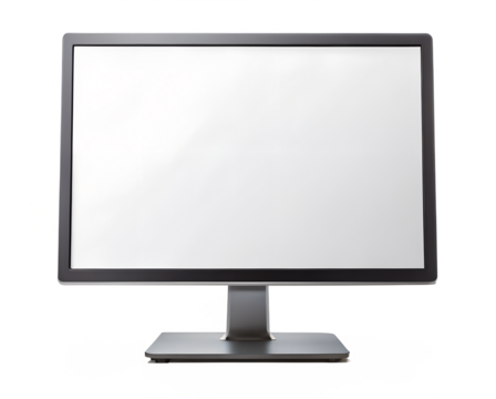 Computer monitor mockup. Pc template with blank screen. Silver desktop isolated on a white or transparent background. - Powered by Adobe