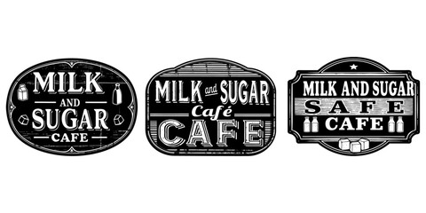 Obraz premium Vintage milk and sugar café sign with distressed enamel style