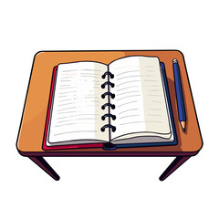 Vibrant desk with open planner and pen, inspiration for organization