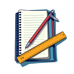 Colorful stationery tools on a notebook, inspiration for learning